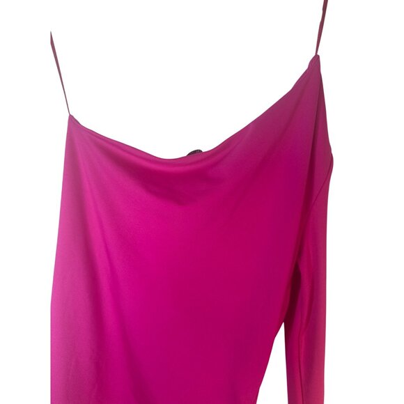 2/$30 ZARA Hot Pink Small Asymmetrical One Shoulder Bodysuit - Picture 9 of 12